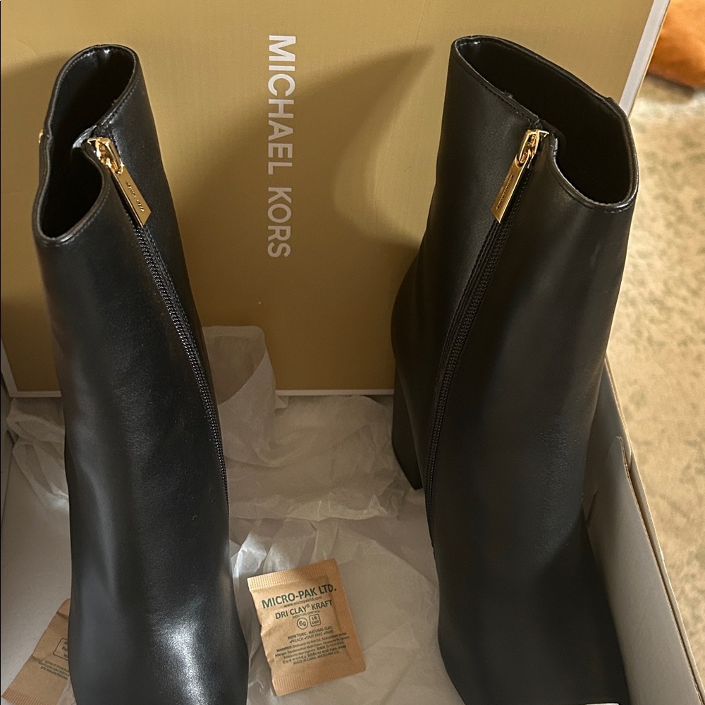 Michael Kors Black Ankle Booties with Gold Zipper